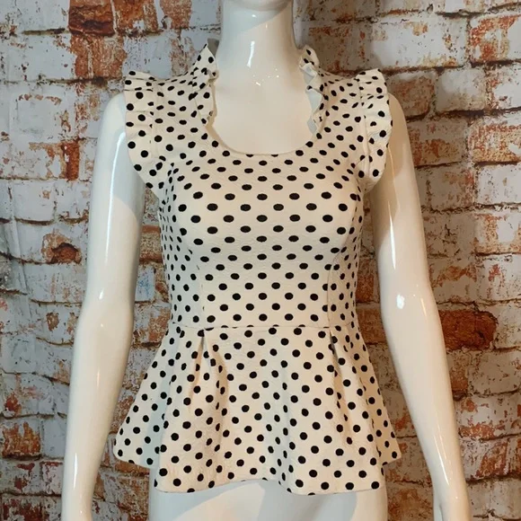 Anthropologie New with Tags Postmark Polka Dot Peplum Top - Picture 2 of 6